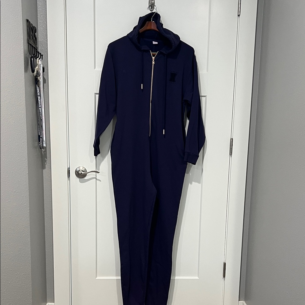 Savage X Fenty Navy Blue Hooded Zip Up Jumpsuit Sz OS